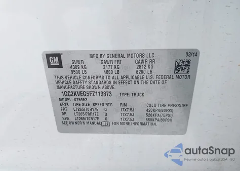 2015 Chevrolet Silverado 2500Hd Lt from USA, damaged, VIN 1GC2KVEG5FZ113873